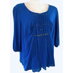 JMS Cobalt Sapphire Blue Top 3X 22W/24W Crinkle Front Studded Cruise Resort Wear